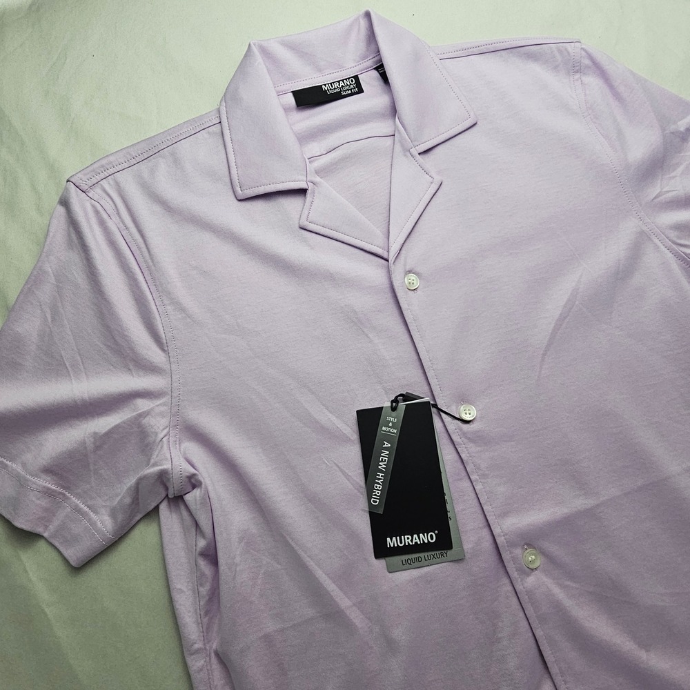 Murano M Liquid Luxury Slim Fit Lilac Button Down Short Sleeve Shirt NWT 1259